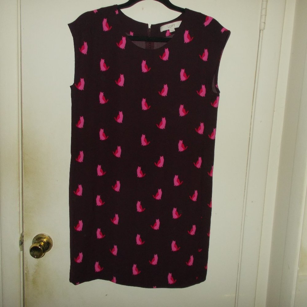 Loft Cat Patterned Dress Multi Color Size Extra Small